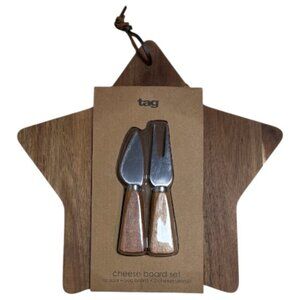 3pc Star Shaped Acacia Wood Cheese Charcuterie Cutting Serving Board & Utensils